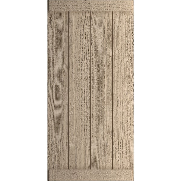 Rustic Four Board Joined Board-n-Batten Rough Sawn Faux Wood Shutters W/End Batten, 22W X 24H